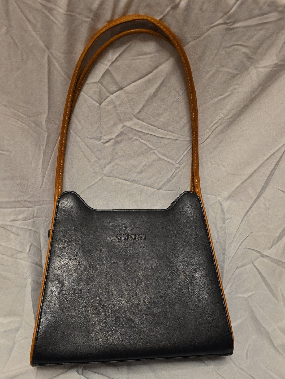Gucci Black Leather Shoulder Bag with Tan Straps